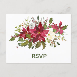 Elegant Red Poinsettia Christmas RSVP Einladungspostkarte