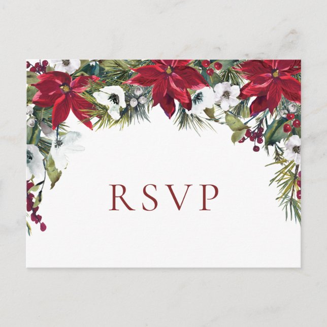 Elegant Red Poinsettia Christmas RSVP Postkarte (Vorderseite)