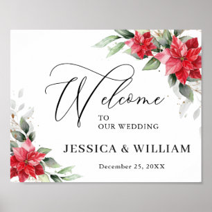 Elegant Red Poinsettia Eucalyptus Wedding Willkomm Poster