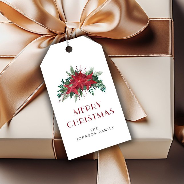 Elegant Red Poinsettia Floral Christmas Geschenkanhänger (Elegant Red Poinsettia Floral Christmas Gift Tags)