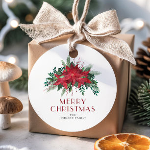 Elegant Red Poinsettia Floral Christmas Geschenkanhänger