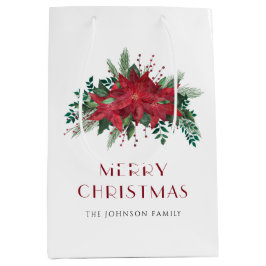 Elegant Red Poinsettia Floral Christmas Mittlere Geschenktüte