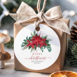 Elegant Red Poinsettia Floral Script Weihnachten Geschenkanhänger
