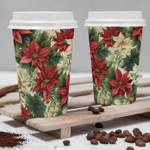 Elegant Red Poinsettia Floral Weihnachtsfeiertag Pappbecher