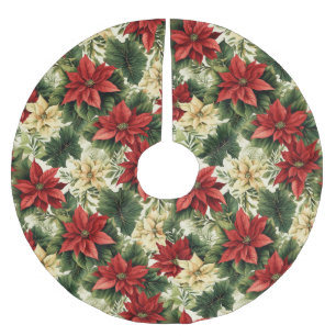 Elegant Red Poinsettia Floral Weihnachtsfeiertag Polyester Weihnachtsbaumdecke