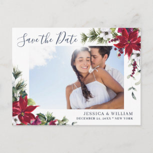 Elegant Red Poinsettia FOTO Wedding Save the Date Ankündigungspostkarte