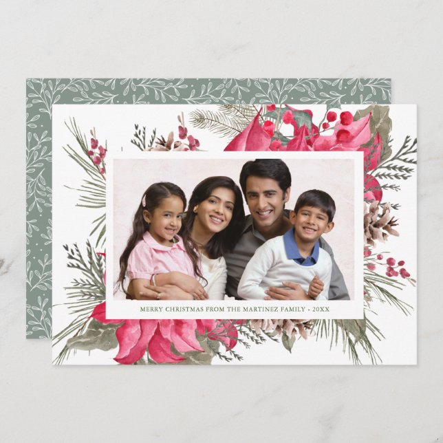 Elegant Red Poinsettia Foto Weihnachten (Vorne/Hinten)