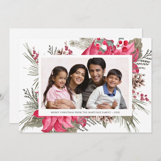 Elegant Red Poinsettia Foto Weihnachten (Vorne/Hinten)