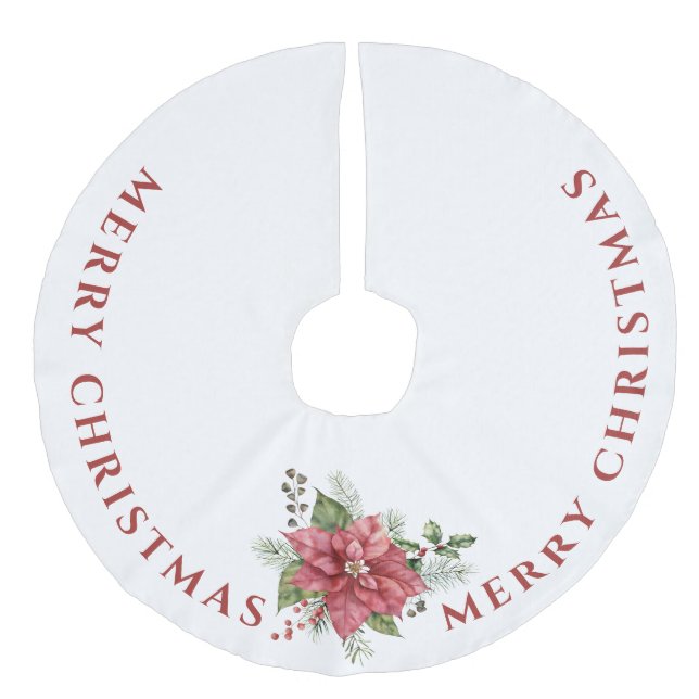 Elegant Red Poinsettia, Frohe Weihnachten Leinenimitat Weihnachtsbaumdecke (Vorderseite)