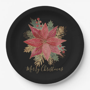 Elegant Red Poinsettia Frohe Weihnachts-Party Pappteller