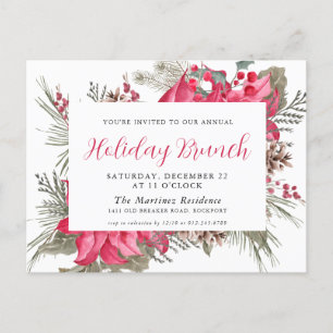 Elegant Red Poinsettia Holiday Brunch Einladung P Postkarte