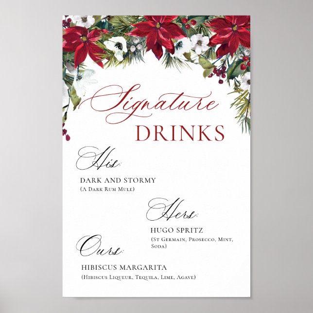 Elegant Red Poinsettia Mimosa Bar Wedding Poster (Vorne)