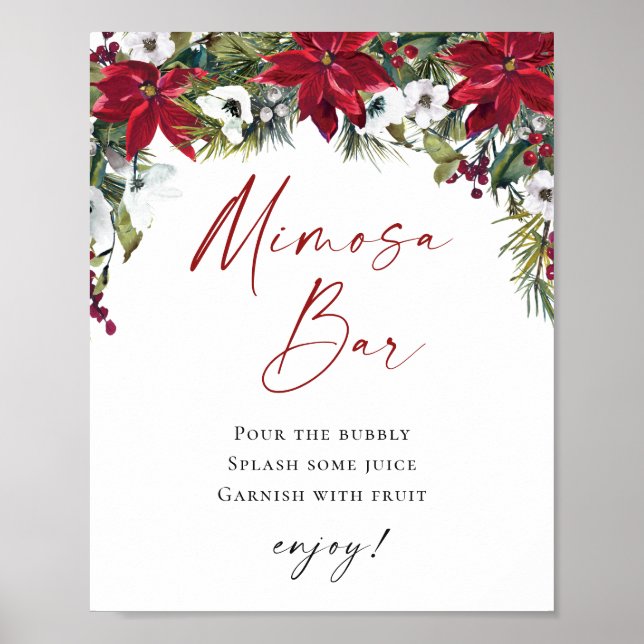 Elegant Red Poinsettia Mimosa Bar Wedding Poster (Vorne)