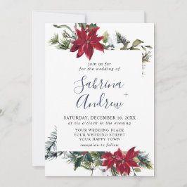Elegant Red Poinsettia Pine Fir Watercolor Wedding Einladung