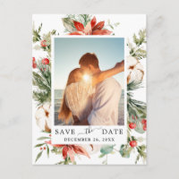 Elegant Red Poinsettia Pine Wedding Save the Date