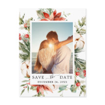 Elegant Red Poinsettia Pine Wedding Save the Date