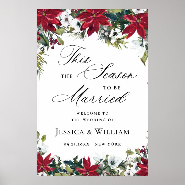 Elegant Red Poinsettia REHEARSAL DINNER Welcome Poster (Vorne)