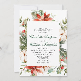 Elegant Red Poinsettia Watercolor ENGAGEMENT PARTY Einladung