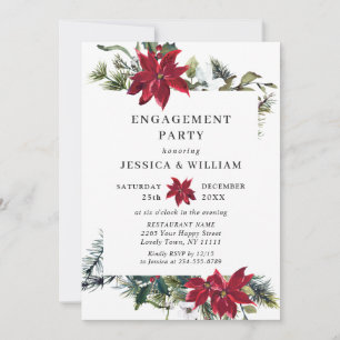 Elegant Red Poinsettia Watercolor ENGAGEMENT PARTY Einladung