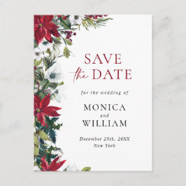Elegant Red Poinsettia Wedding Save the Date Postkarte