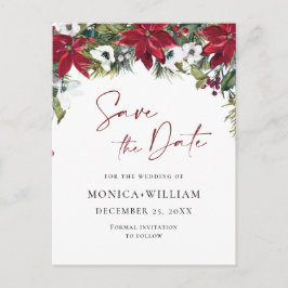 Elegant Red Poinsettia Wedding Save the Date Postkarte