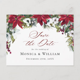 Elegant Red Poinsettia Wedding Save the Date Postkarte