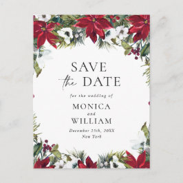 Elegant Red Poinsettia Wedding Save the Date Postkarte