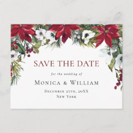 Elegant Red Poinsettia Wedding Save the Date Postkarte