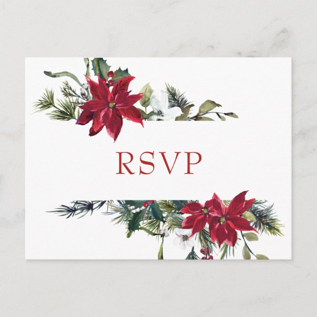 Elegant Red Poinsettia Wedding Watercolor UAWG Postkarte (Vorderseite)