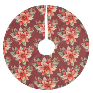Elegant Red Poinsettia Weihnachten Polyester Weihnachtsbaumdecke