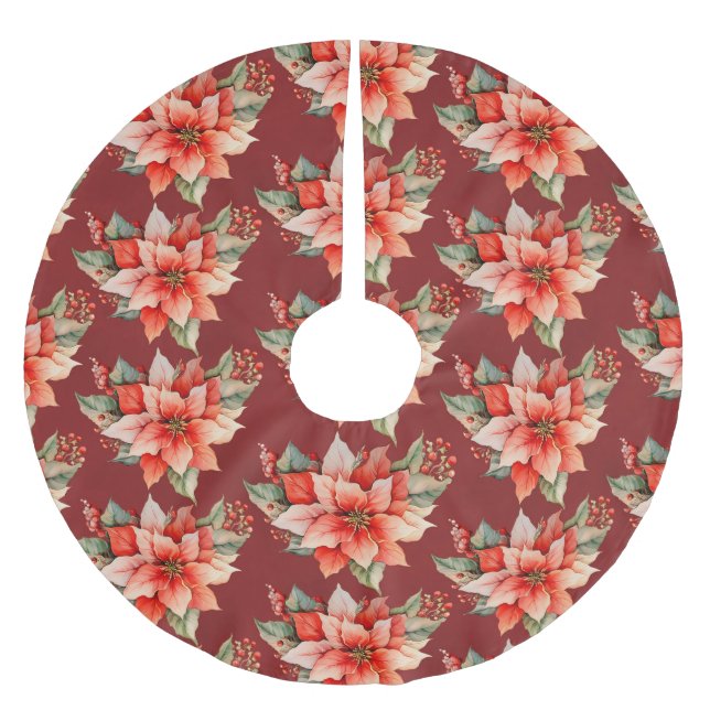 Elegant Red Poinsettia Weihnachten Polyester Weihnachtsbaumdecke (Vorderseite)