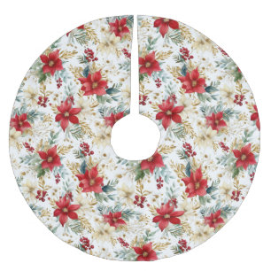 Elegant Red Poinsettia Weihnachten Polyester Weihnachtsbaumdecke