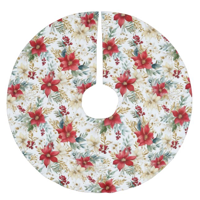 Elegant Red Poinsettia Weihnachten Polyester Weihnachtsbaumdecke (Vorderseite)