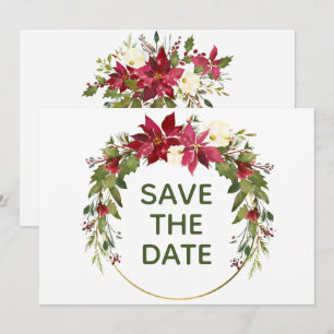 Elegant Red Poinsettia Weihnachten Save the Date Einladung