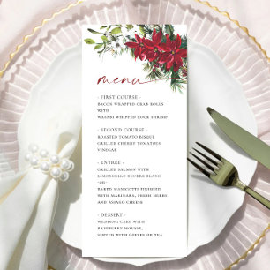 Elegant Red Poinsettia WeihnachtsWedding Menükarte