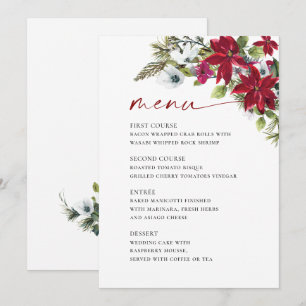 Elegant Red Poinsettia WeihnachtsWedding Menükarte