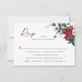 Elegant Red Poinsettia WeihnachtsWedding RSVP Karte