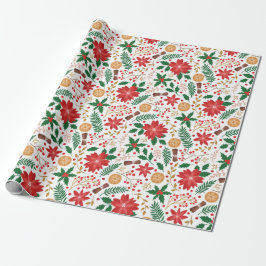 Elegant Red Poinsettia Winter Berry Weihnachten Geschenkpapier