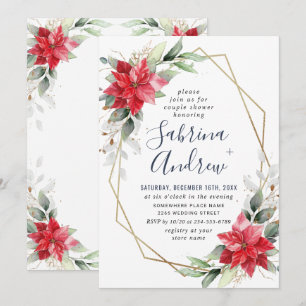 Elegant Red Poinsettia Winter Floral Couple Dusche Einladung