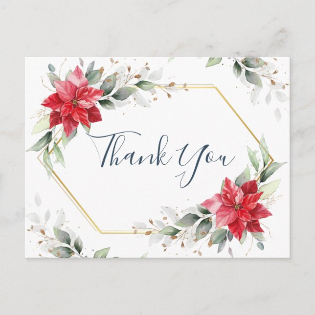 Elegant Red Poinsettia Winter Greenerie Vielen Dan Postkarte