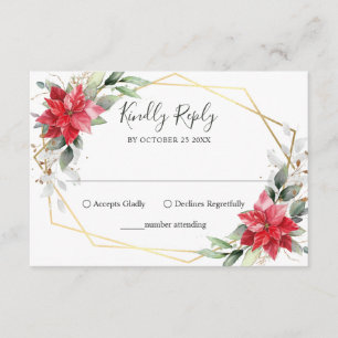 Elegant Red Poinsettia Winter Greenerity Wedding RSVP Karte