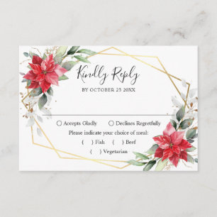 Elegant Red Poinsettia Winter Greenerity Wedding RSVP Karte