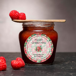 Elegant Red Poinsettias Frohe Weihnachten Runder Aufkleber