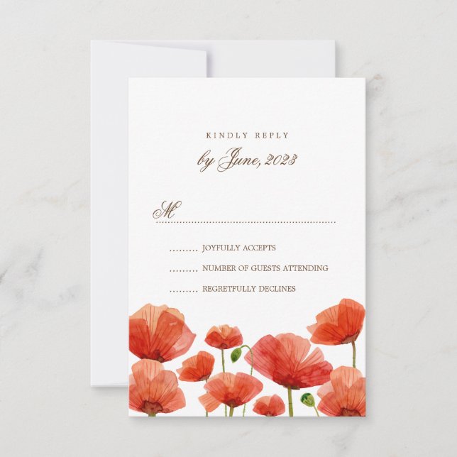 Elegant Red Poppy Blume Wedding RSVP (Vorderseite)
