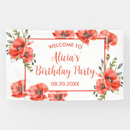 Elegant Red Poppy Greenery 50 Geburtstag Banner