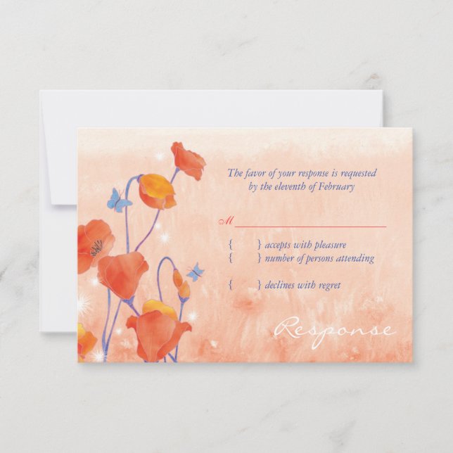 Elegant Red Poppy Wedding RSVP (Vorderseite)