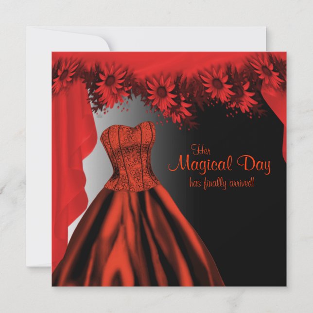 Elegant Red Quinceanera Einladung (Vorderseite)