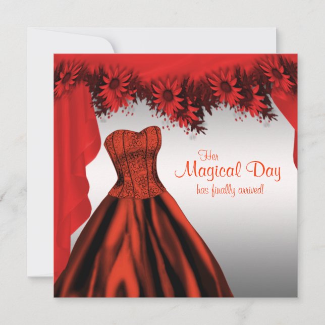 Elegant Red Quinceanera Einladungen (Vorderseite)
