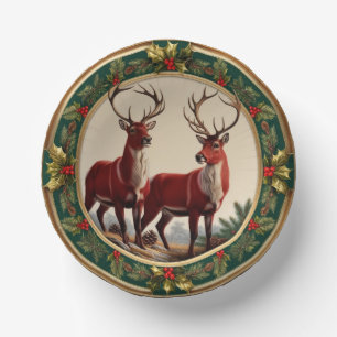 Elegant Red Reindeer Moose Gold Holly fröhliche Xm Pappteller