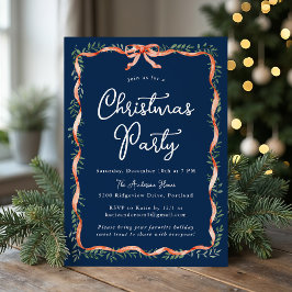Elegant Red Ribbon Greenerity Navy Weihnachtsfest  Einladung